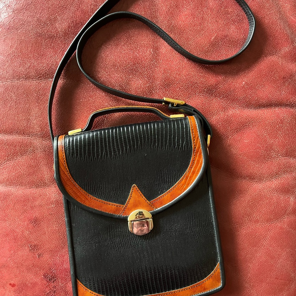 Vintage Black and Brown Leather Crossbody or Shoulder Bag